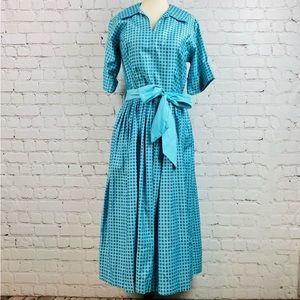 Vintage 50’s Fit & Flare Turquoise Collard Shirtdress / Day Dress